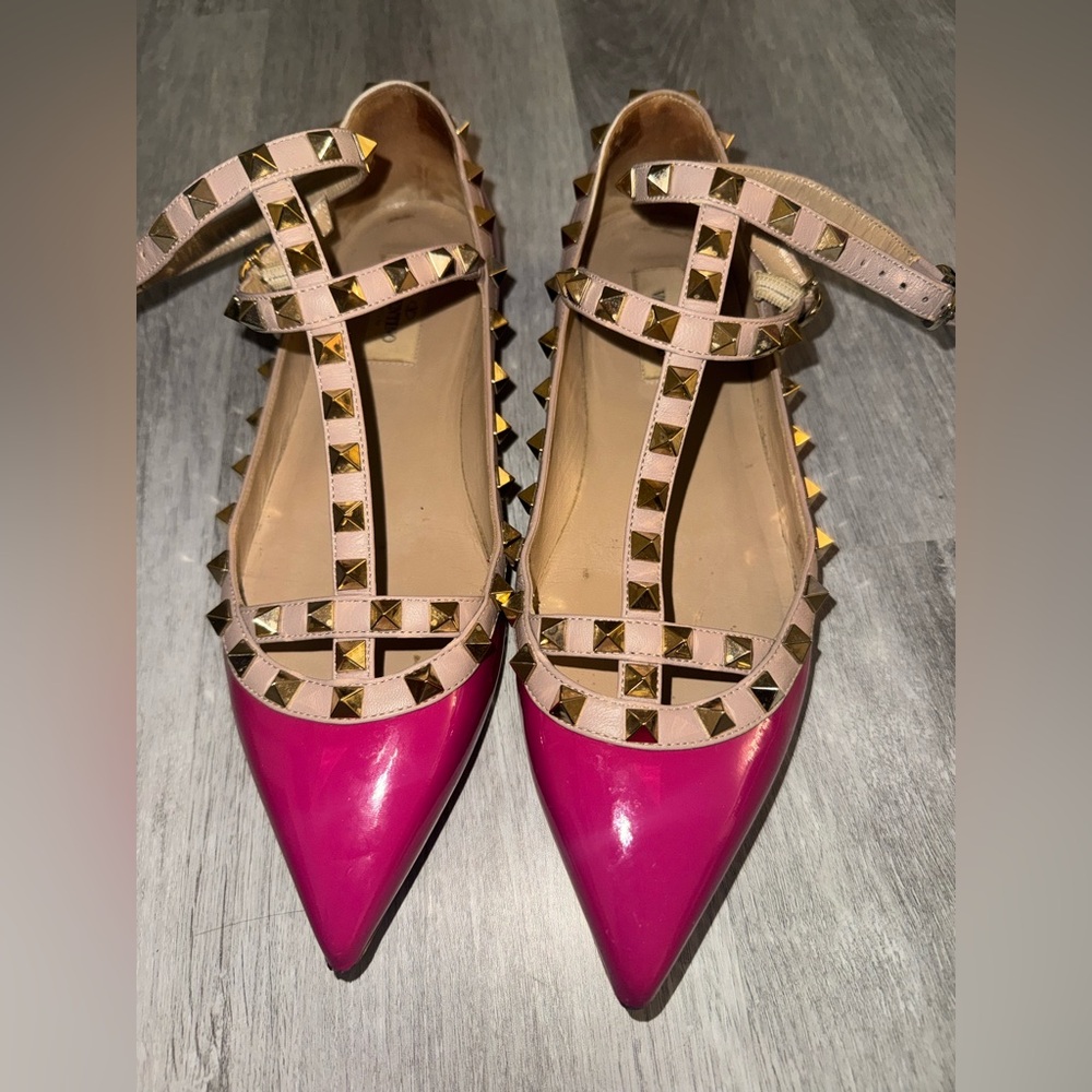 Valentino Women's Caged Rockstud Ballerina Flats Magenta 37.5